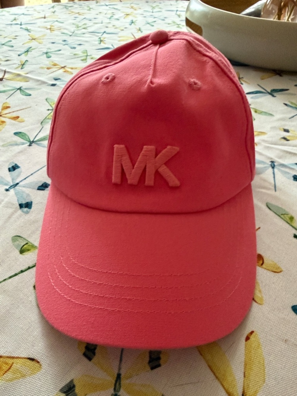 Michael Kors Coral Pink 'MK' Embroidered Baseball Cap